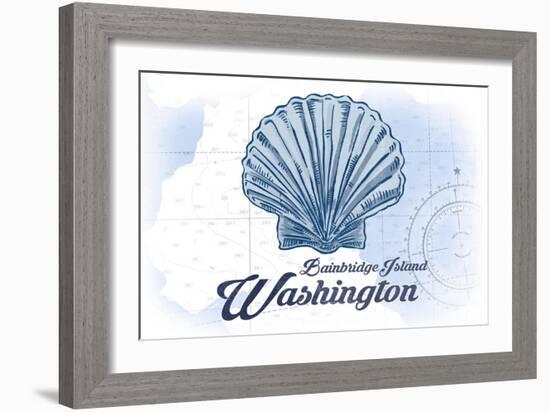 Bainbridge Island, Washington - Scallop Shell - Blue - Coastal Icon-Lantern Press-Framed Art Print