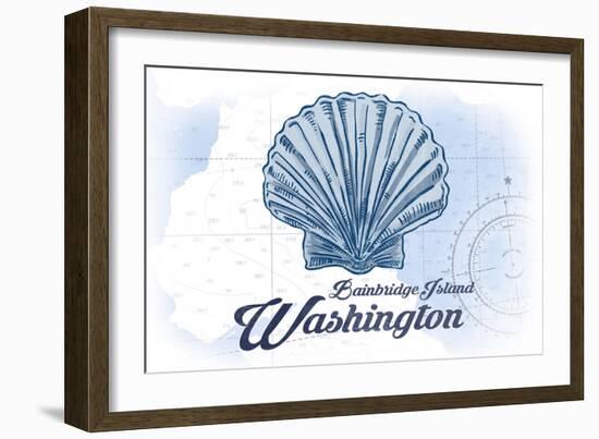 Bainbridge Island, Washington - Scallop Shell - Blue - Coastal Icon-Lantern Press-Framed Art Print