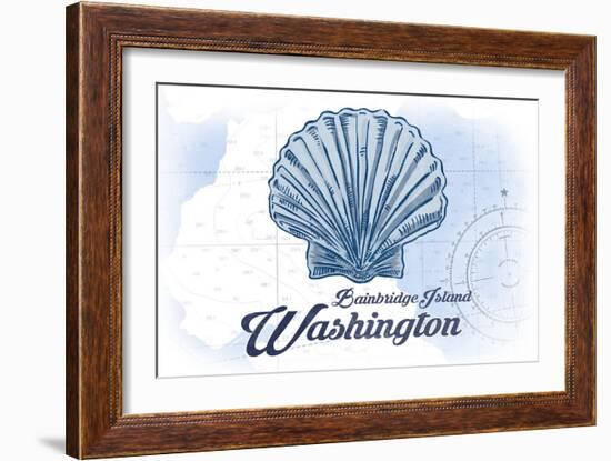 Bainbridge Island, Washington - Scallop Shell - Blue - Coastal Icon-Lantern Press-Framed Art Print