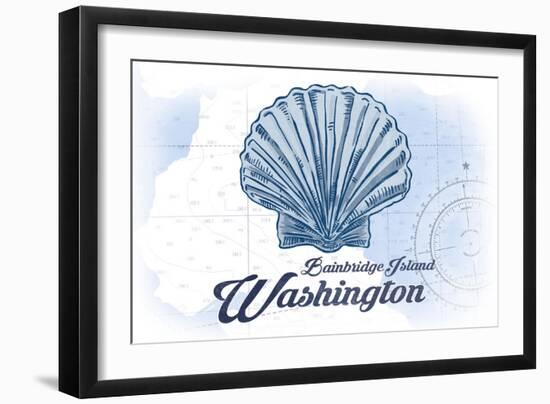 Bainbridge Island, Washington - Scallop Shell - Blue - Coastal Icon-Lantern Press-Framed Art Print