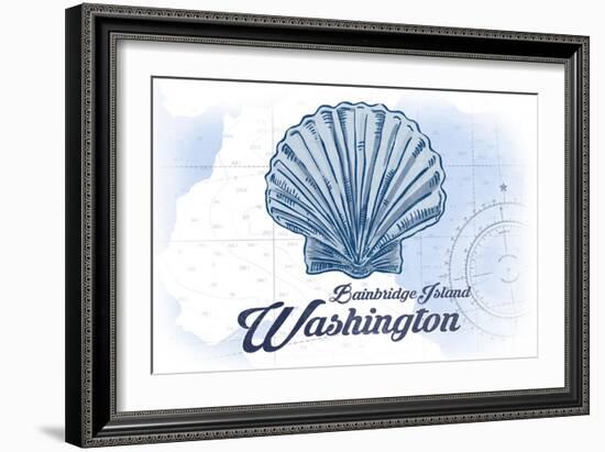 Bainbridge Island, Washington - Scallop Shell - Blue - Coastal Icon-Lantern Press-Framed Art Print