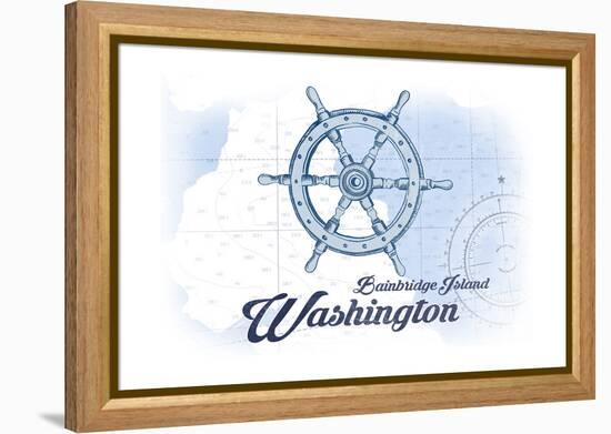 Bainbridge Island, Washington - Ship Wheel - Blue - Coastal Icon-Lantern Press-Framed Stretched Canvas