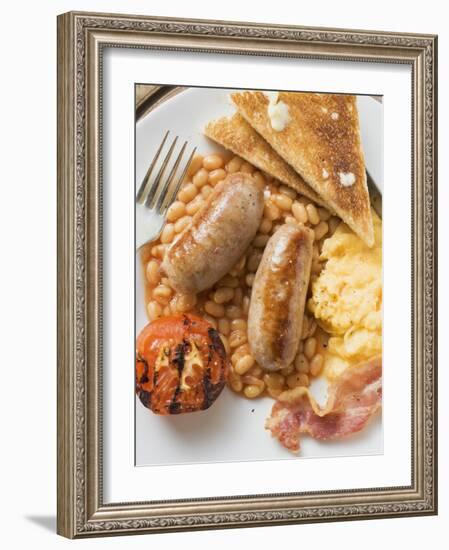 Baked Beans with Scrambled Egg, Sausages, Bacon, Tomato & Toast-null-Framed Photographic Print