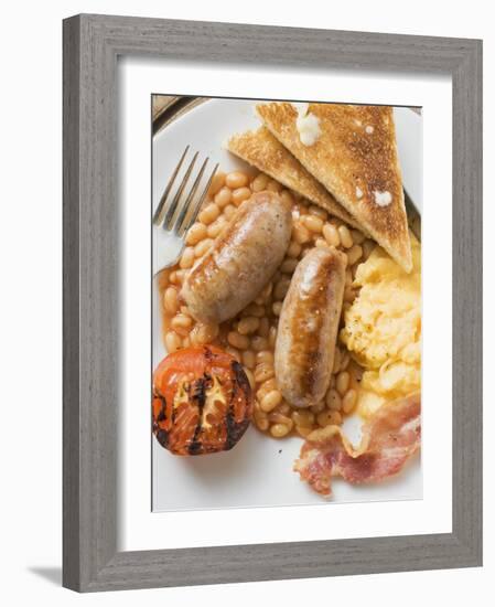 Baked Beans with Scrambled Egg, Sausages, Bacon, Tomato & Toast-null-Framed Photographic Print