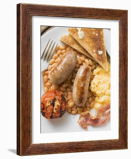 Baked Beans with Scrambled Egg, Sausages, Bacon, Tomato & Toast-null-Framed Photographic Print