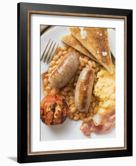 Baked Beans with Scrambled Egg, Sausages, Bacon, Tomato & Toast-null-Framed Photographic Print