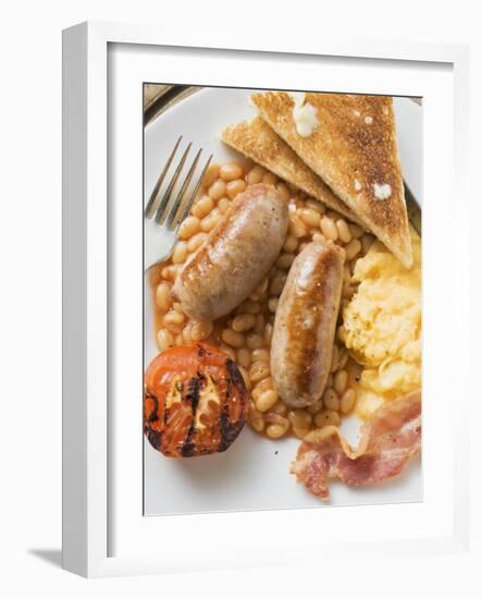 Baked Beans with Scrambled Egg, Sausages, Bacon, Tomato & Toast-null-Framed Photographic Print