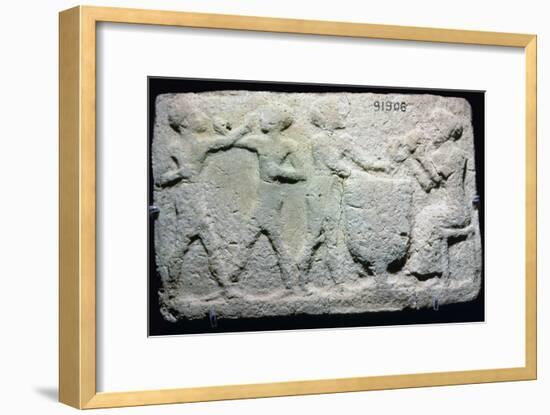 Baked clay plaque of two boxers fighting, while musicians play, from Larsa, Iraq, 2000BC-1750BC-Unknown-Framed Giclee Print