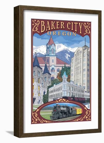 Baker City, Oregon - Town Views-Lantern Press-Framed Art Print