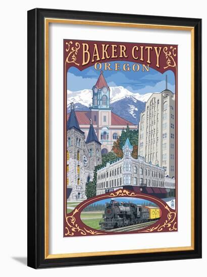 Baker City, Oregon - Town Views-Lantern Press-Framed Art Print