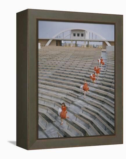 Bakersfield Junior College: Cheerleaders Practicing for Football Rally-Ralph Crane-Framed Premier Image Canvas