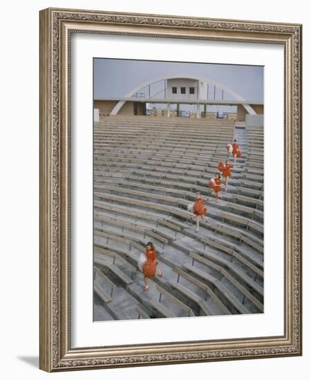 Bakersfield Junior College: Cheerleaders Practicing for Football Rally-Ralph Crane-Framed Photographic Print