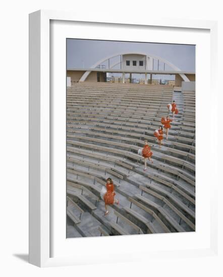 Bakersfield Junior College: Cheerleaders Practicing for Football Rally-Ralph Crane-Framed Photographic Print