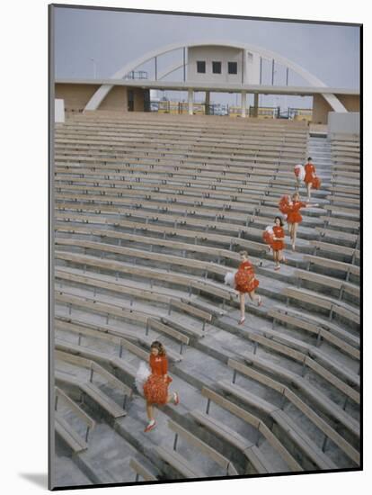 Bakersfield Junior College: Cheerleaders Practicing for Football Rally-Ralph Crane-Mounted Photographic Print