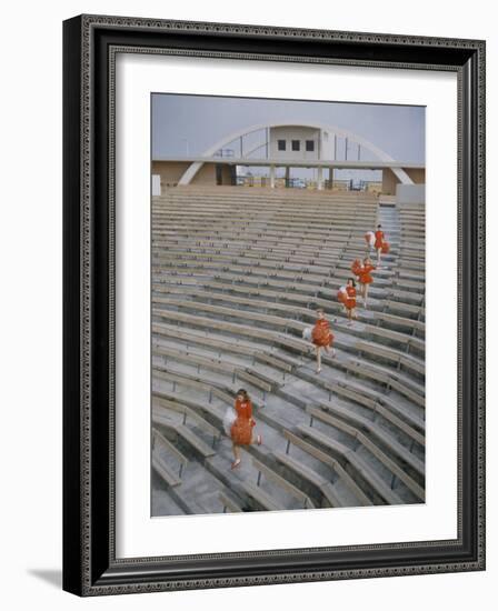 Bakersfield Junior College: Cheerleaders Practicing for Football Rally-Ralph Crane-Framed Photographic Print