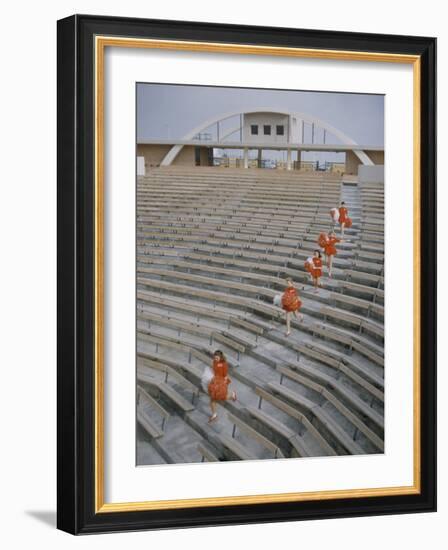 Bakersfield Junior College: Cheerleaders Practicing for Football Rally-Ralph Crane-Framed Photographic Print