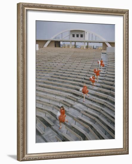 Bakersfield Junior College: Cheerleaders Practicing for Football Rally-Ralph Crane-Framed Photographic Print