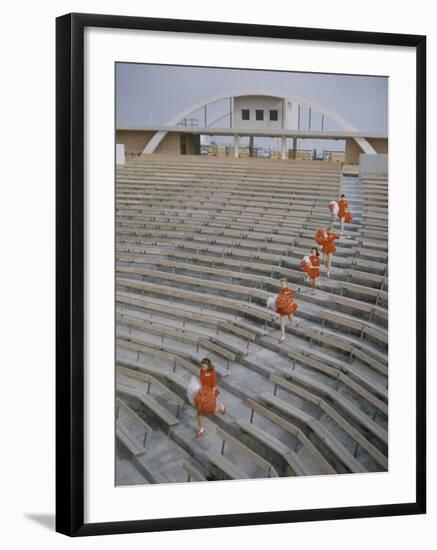 Bakersfield Junior College: Cheerleaders Practicing for Football Rally-Ralph Crane-Framed Photographic Print