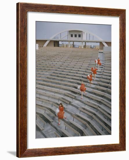 Bakersfield Junior College: Cheerleaders Practicing for Football Rally-Ralph Crane-Framed Photographic Print