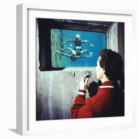 Bakersfield Junior College: Swimming Coach, Watching Student Swimmers Through Window in Pool Side-Ralph Crane-Framed Photographic Print