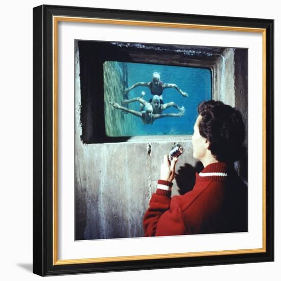 Bakersfield Junior College: Swimming Coach, Watching Student Swimmers Through Window in Pool Side-Ralph Crane-Framed Photographic Print