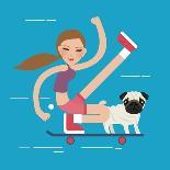 Woman Skateboarding with Dog Pet Healthy Athletic Girl Have Fun-Bakhtiar Zein-Art Print