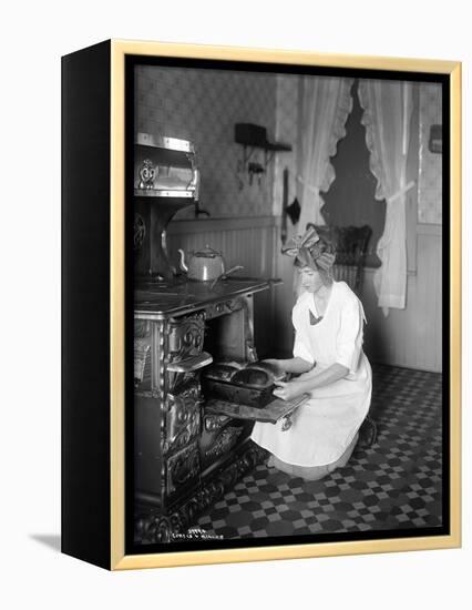 Baking Bread at Home for School Project, ca. 1914-null-Framed Premier Image Canvas