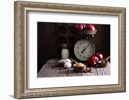 Baking Ingredients on Rustic Table Apples, Eggs and Sugar-Elena Veselova-Framed Photographic Print