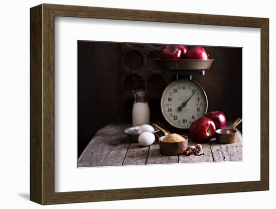 Baking Ingredients on Rustic Table Apples, Eggs and Sugar-Elena Veselova-Framed Photographic Print