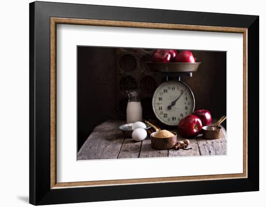 Baking Ingredients on Rustic Table Apples, Eggs and Sugar-Elena Veselova-Framed Photographic Print