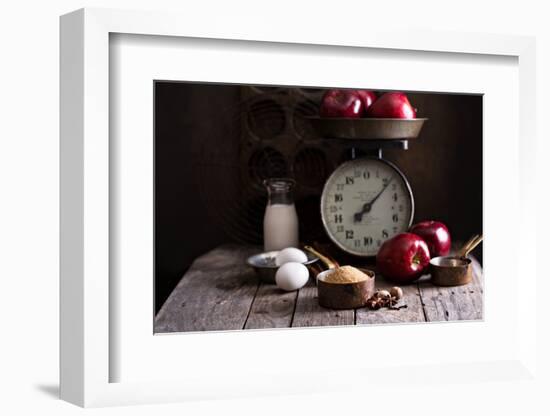 Baking Ingredients on Rustic Table Apples, Eggs and Sugar-Elena Veselova-Framed Photographic Print