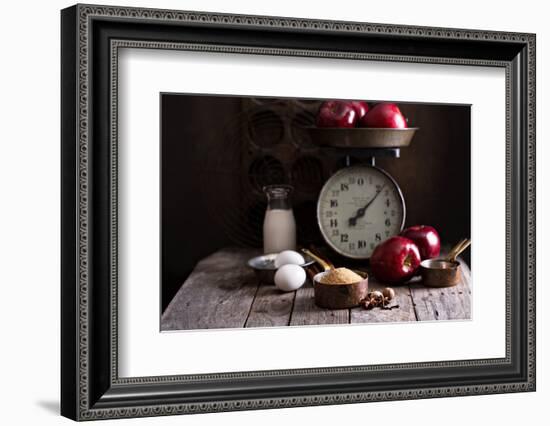 Baking Ingredients on Rustic Table Apples, Eggs and Sugar-Elena Veselova-Framed Photographic Print