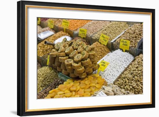 Baklava and Dried Fruit and Nuts for Sale, Spice Bazaar, Istanbul, Turkey, Western Asia-Martin Child-Framed Photographic Print