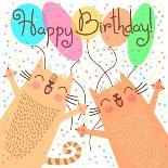 Cute Happy Birthday with Funny Kittens-Baksiabat-Art Print