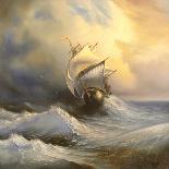 Ancient Sailing Vessel In Stormy Sea-balaikin2009-Art Print