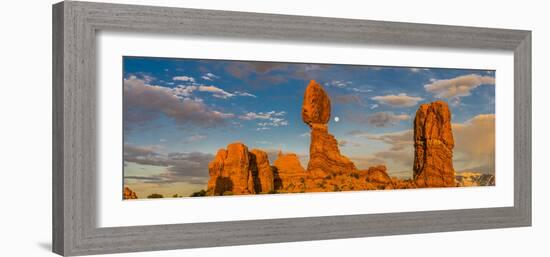 Balanced Rock and full moon, Arches National Park, Utah, USA-Panoramic Images-Framed Photographic Print