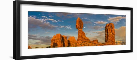 Balanced Rock and full moon, Arches National Park, Utah, USA-Panoramic Images-Framed Photographic Print