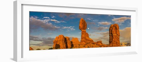 Balanced Rock and full moon, Arches National Park, Utah, USA-Panoramic Images-Framed Photographic Print