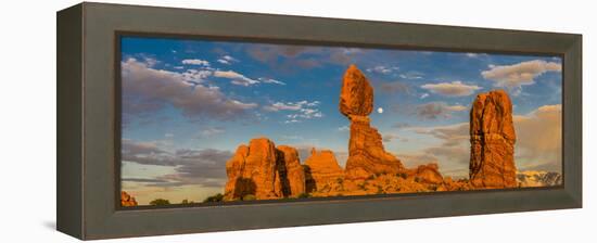 Balanced Rock and full moon, Arches National Park, Utah, USA-Panoramic Images-Framed Premier Image Canvas