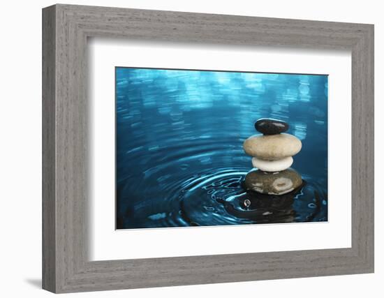 Balanced Stones in Water-SSilver-Framed Photographic Print