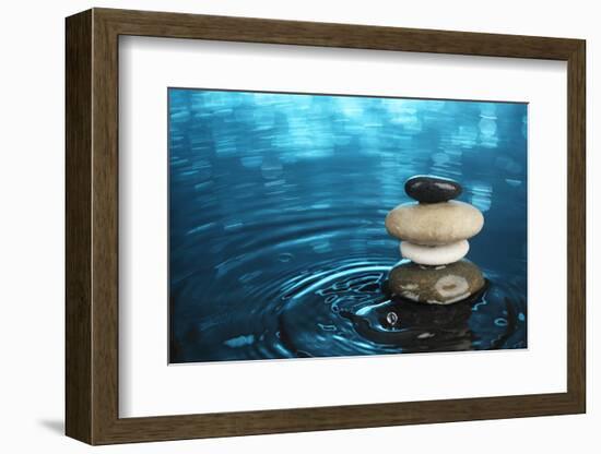 Balanced Stones in Water-SSilver-Framed Photographic Print