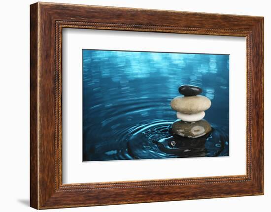 Balanced Stones in Water-SSilver-Framed Photographic Print