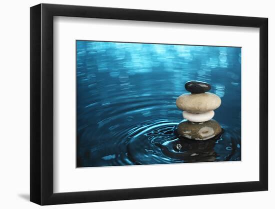 Balanced Stones in Water-SSilver-Framed Photographic Print