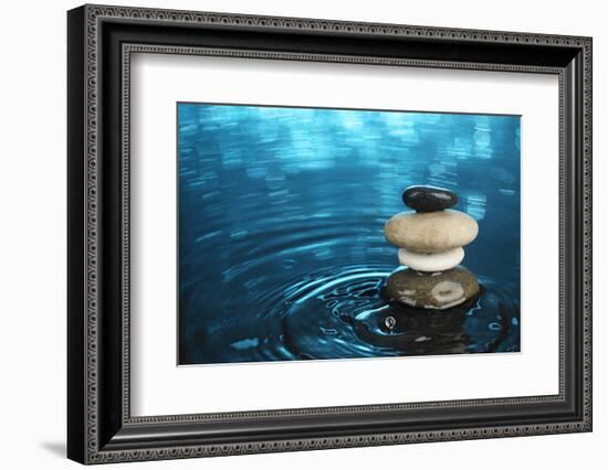 Balanced Stones in Water-SSilver-Framed Photographic Print