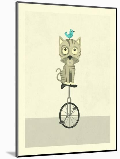 Balancing Cat-Jazzberry Blue-Mounted Art Print