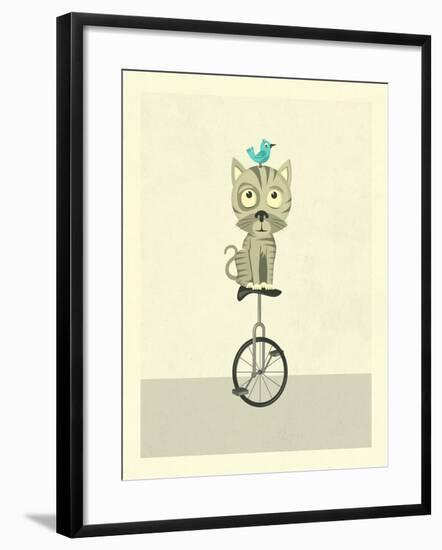 Balancing Cat-Jazzberry Blue-Framed Art Print