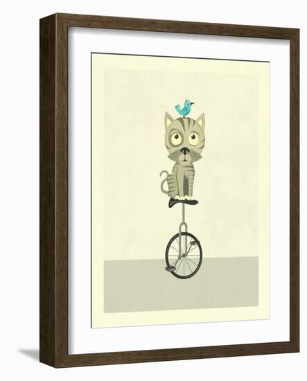 Balancing Cat-Jazzberry Blue-Framed Art Print