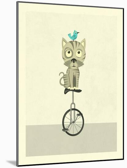 Balancing Cat-Jazzberry Blue-Mounted Art Print