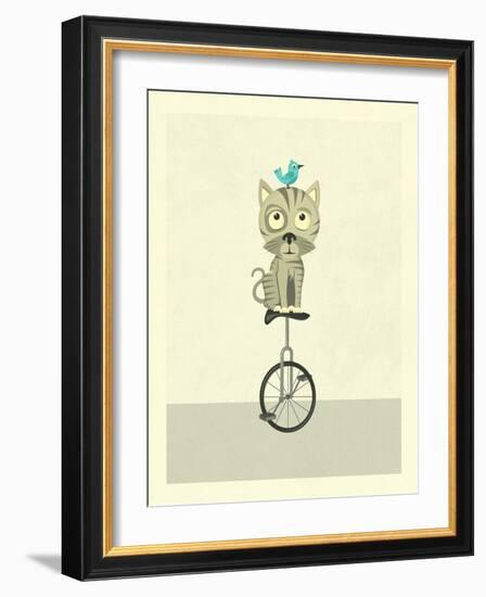 Balancing Cat-Jazzberry Blue-Framed Art Print