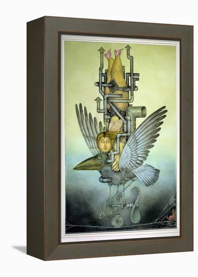 Balancing Girl on Mechanical Bird on Tightrope-Wayne Anderson-Framed Premier Image Canvas